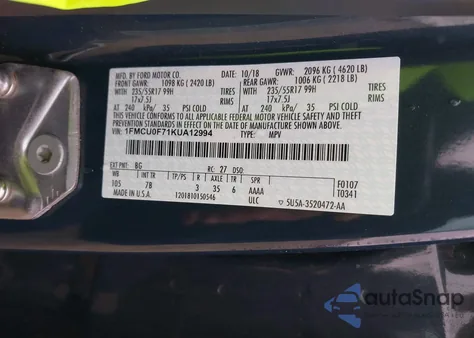 2019 Ford Escape S from USA, damaged, VIN 1FMCU0F71KUA12994
